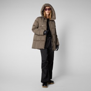 Save The Duck Alena Encapuchado Puffer Coat Gris | IXYLC8931