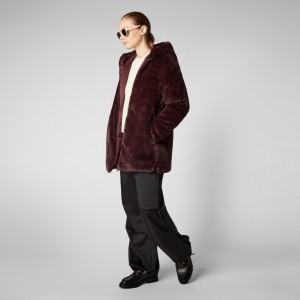Save The Duck Bridget Faux Fur Reversible Encapuchado Coat Burdeos Negras | ZBARV1563