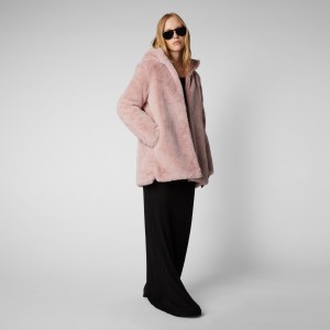 Save The Duck Bridget Faux Fur Reversible Encapuchado Coat Rosas | LQNIB7513