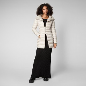 Save The Duck Caroline Puffer Coat with Faux Fur Collar Beige | SEVQA2903