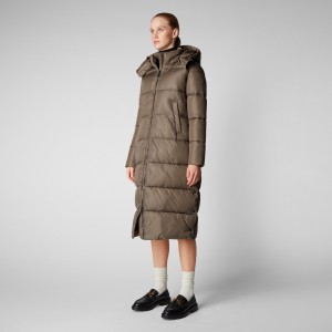 Save The Duck Colette Long Puffer Coat with Detachable Hood Gris | ERXSB3510