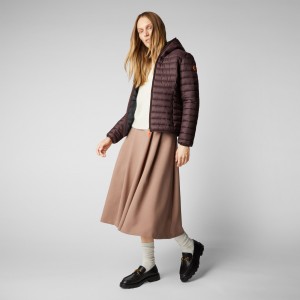 Save The Duck Daisy Encapuchado Puffer Jacket Burdeos Negras | GBSIH6208