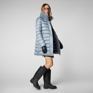 Save The Duck Dalea Puffer Coat with Faux Fur Collar Azules | YNRLM4610