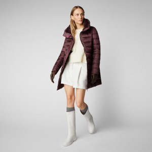 Save The Duck Dalea Puffer Coat with Faux Fur Collar Burdeos Negras | ZQFPO2495