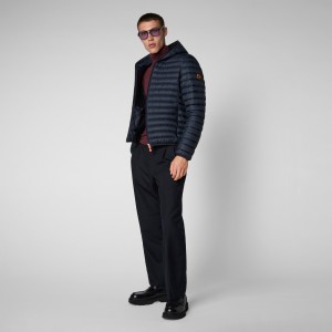 Save The Duck Donald Encapuchado Puffer Jacket Azules Negras | YZVPK4861