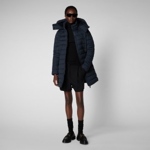 Save The Duck Dorothy Stretch Puffer Coat with Detachable Hood Azules Negras | HECGR8271