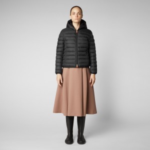 Save The Duck Ethel Encapuchado Puffer Jacket with Faux Fur Lining Negras | PIXNJ3915
