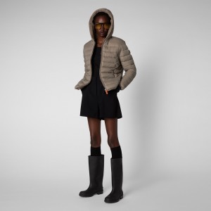 Save The Duck Ethel Encapuchado Puffer Jacket with Faux Fur Lining Gris | IGNJS9034