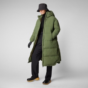 Save The Duck Halesia Long Encapuchado Puffer Coat Verde | TSKNU7850