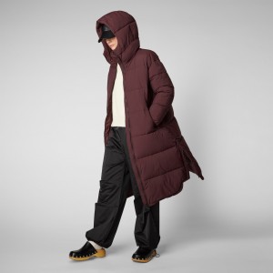 Save The Duck Halesia Long Encapuchado Puffer Coat Burdeos Negras | VARYM1408