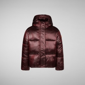 Save The Duck Ili Encapuchado Puffer Jacket Burdeos Negras | YFVRH5620