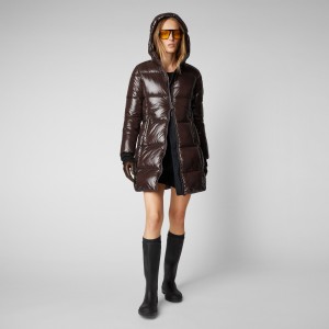 Save The Duck Ines Encapuchado Puffer Coat Marrones Negras | CUGEZ7123
