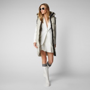 Save The Duck Iria Long Encapuchado Puffer Vest Beige | ESVTW9026