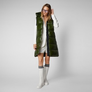 Save The Duck Iria Long Encapuchado Puffer Vest Verde | KMXAT7659