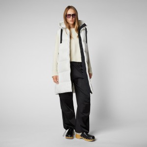 Save The Duck Iria Long Encapuchado Puffer Vest Blancas | QJKNG0143