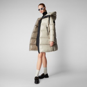 Save The Duck Isabel Encapuchado Puffer Coat Beige | CAKIV2601