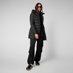 Save The Duck Joanne Puffer Coat with Faux Fur Lining & Detachable Hood Negras | FEKUG4286