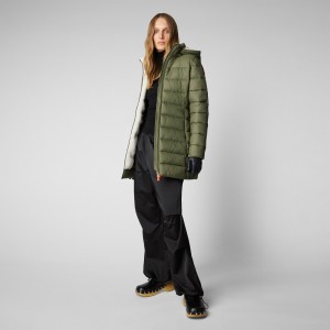 Save The Duck Joanne Puffer Coat with Faux Fur Lining & Detachable Hood Verde | RDYWM6912