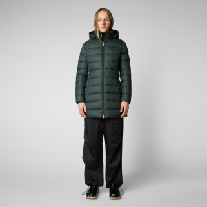 Save The Duck Joanne Puffer Coat with Faux Fur Lining & Detachable Hood Verde Negras | DHTQY5146