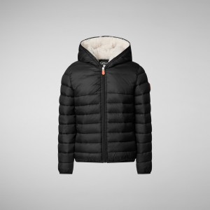 Save The Duck Leci Encapuchado Puffer Jacket with Faux Fur Lining Negras | PZDXQ4852