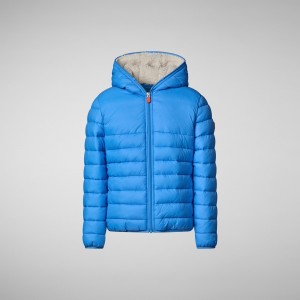 Save The Duck Leci Encapuchado Puffer Jacket with Faux Fur Lining Azules | TBYCQ5896