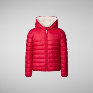 Save The Duck Leci Encapuchado Puffer Jacket with Faux Fur Lining Rojas | FASYR9523
