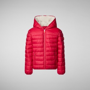 Save The Duck Lemy Encapuchado Puffer Jacket with Faux Fur Lining Rojas | KMSPY8031