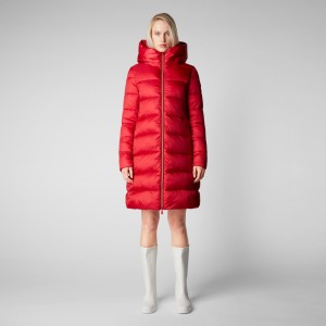 Save The Duck Lysa Encapuchado Puffer Coat Rojas | QWTDC4267
