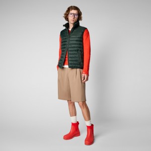 Save The Duck Majus Puffer Vest with Faux Fur Lining Verde Negras | FXVIA0267