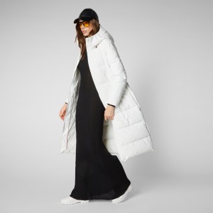 Save The Duck Missy Long Encapuchado Puffer Coat Blancas | CTNSX4587