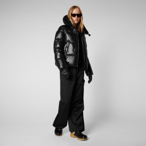 Save The Duck Moma Puffer Jacket with Faux Fur Lining Negras | ZRMBC7913
