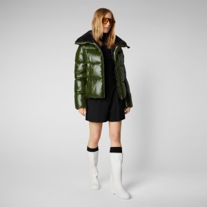 Save The Duck Moma Puffer Jacket with Faux Fur Lining Verde | CIOKJ1750