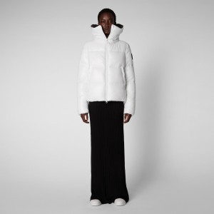 Save The Duck Moma Puffer Jacket with Faux Fur Lining Blancas | DKHSW4670