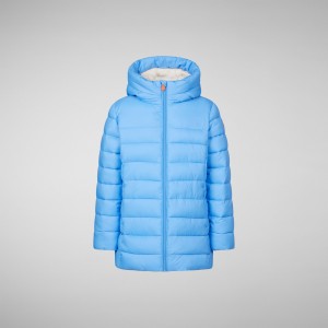 Save The Duck Pris Encapuchado Puffer Coat with Faux Fur Lining Azules | CMJQW7081