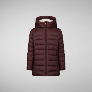Save The Duck Pris Encapuchado Puffer Coat with Faux Fur Lining Burdeos Negras | XTSGN6810