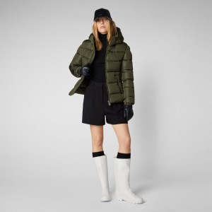Save The Duck Tess Puffer Jacket with Detachable Hood Verde Oliva | XFKZL8705
