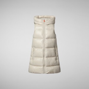 Save The Duck Uma Long Encapuchado Puffer Vest Beige | EXROT9386