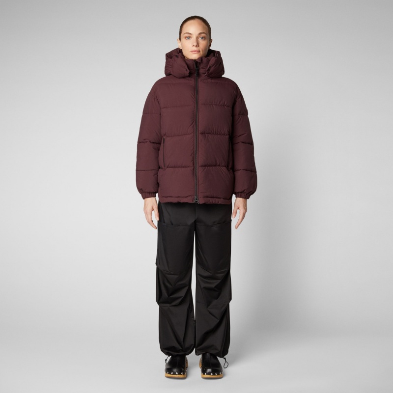 Save The Duck Aida Puffer Coat with Detachable Hood Burdeos Negras | GLSUF1840
