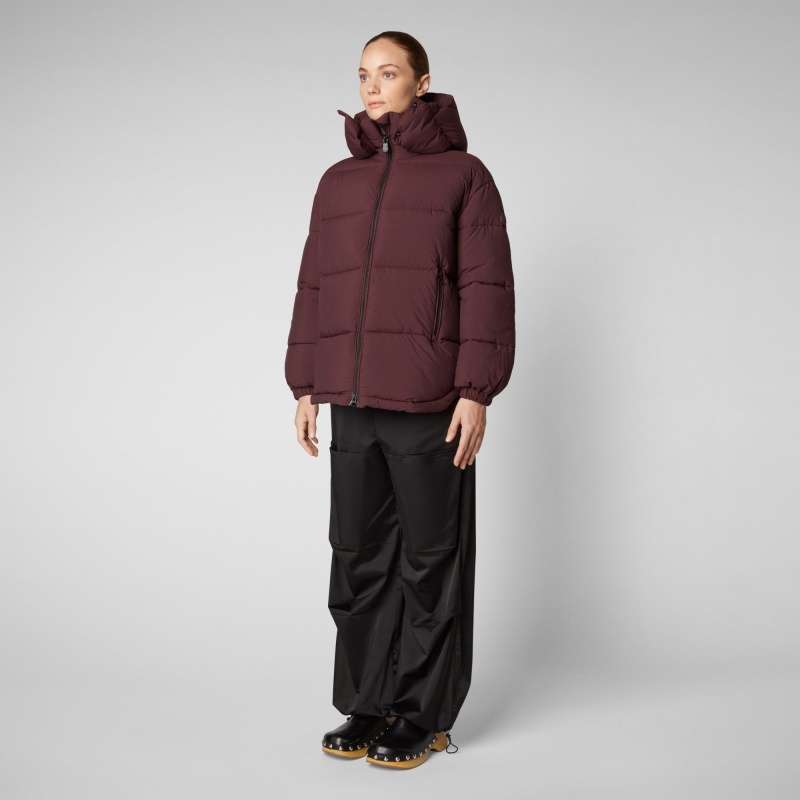 Save The Duck Aida Puffer Coat with Detachable Hood Burdeos Negras | GLSUF1840