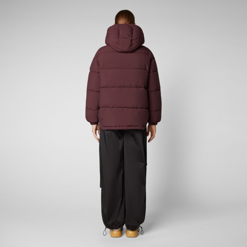 Save The Duck Aida Puffer Coat with Detachable Hood Burdeos Negras | GLSUF1840