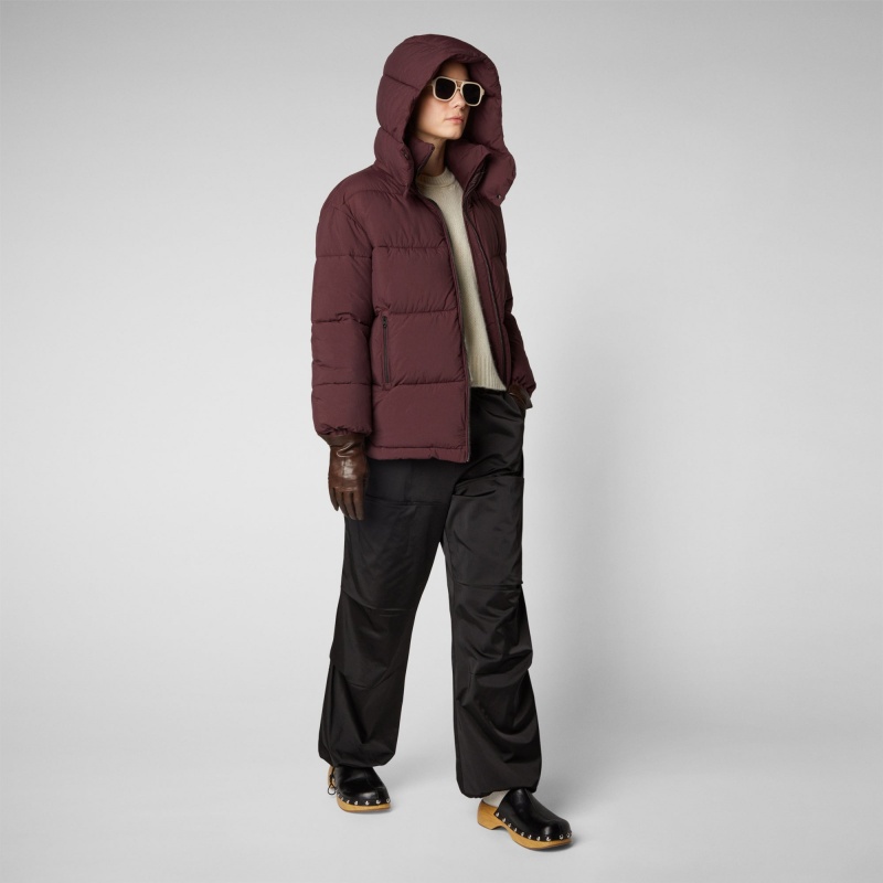 Save The Duck Aida Puffer Coat with Detachable Hood Burdeos Negras | GLSUF1840