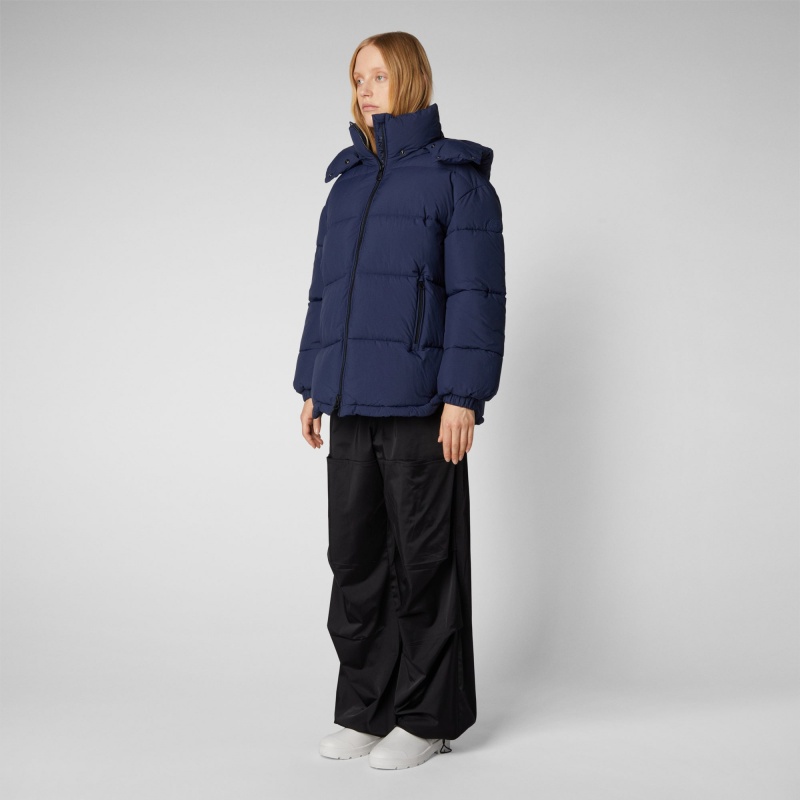Save The Duck Aida Puffer Coat with Detachable Hood Azul Marino Azules | ALEZQ9840