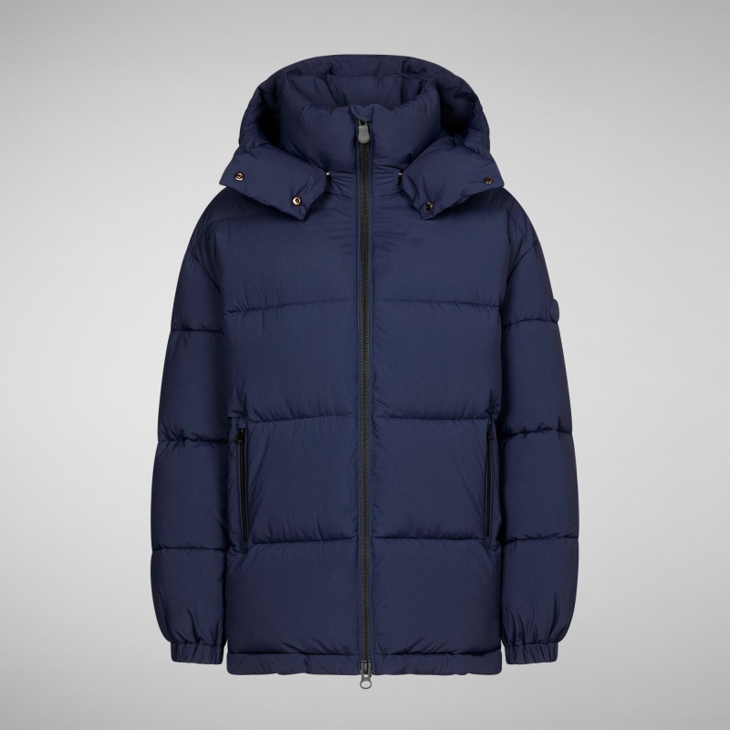 Save The Duck Aida Puffer Coat with Detachable Hood Azul Marino Azules | ALEZQ9840