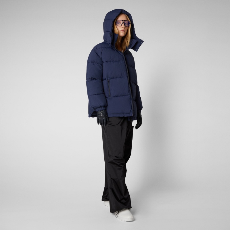 Save The Duck Aida Puffer Coat with Detachable Hood Azul Marino Azules | ALEZQ9840