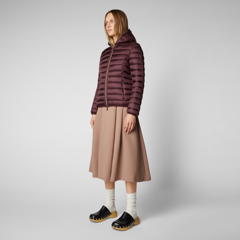 Save The Duck Alexis Encapuchado Puffer Jacket Burdeos Negras | LEBRN3807