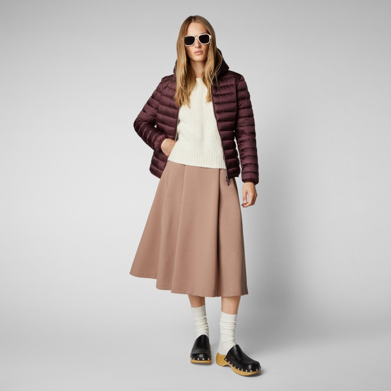 Save The Duck Alexis Encapuchado Puffer Jacket Burdeos Negras | LEBRN3807