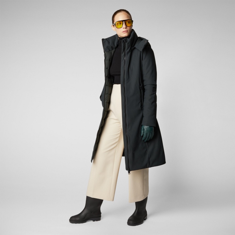 Save The Duck Alkinia Coat with Detachable Hood Verde Negras | RZTAP4056