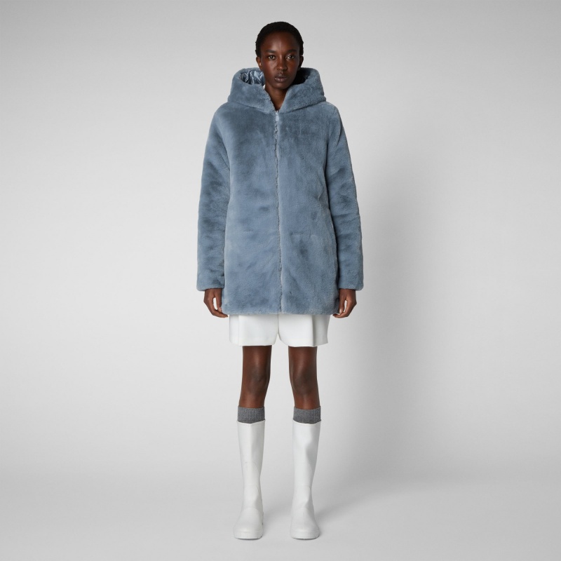 Save The Duck Bridget Faux Fur Reversible Encapuchado Coat Azules | NOJMB3867