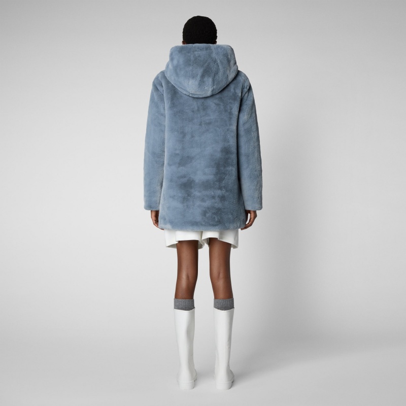 Save The Duck Bridget Faux Fur Reversible Encapuchado Coat Azules | NOJMB3867