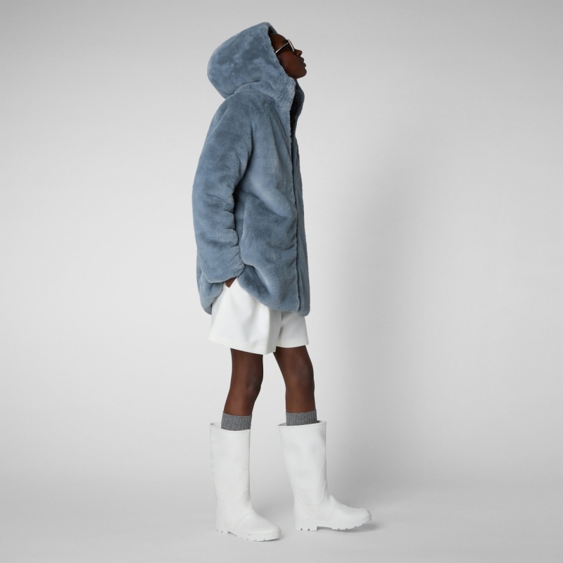 Save The Duck Bridget Faux Fur Reversible Encapuchado Coat Azules | NOJMB3867